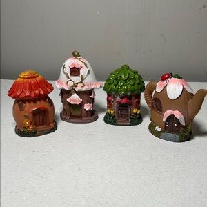 Whimsical Fairy Houses Resin Set of Four Hand Painted